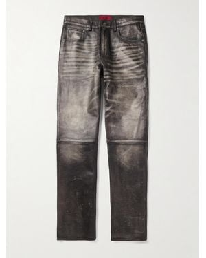 424 Slim-fit Straight-leg Leather Pants - Grey