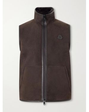Moncler Rysfen Logo-Appliquéd Leather-Trimmed Shearling and Quilted Shell Down Gilet - Braun