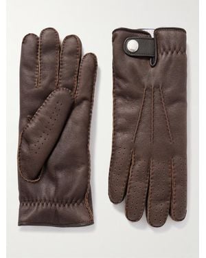 Brunello Cucinelli Fleece-Lined Leather Gloves - Brown