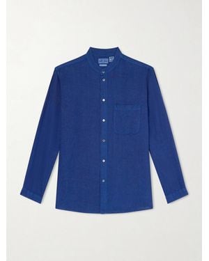 Blue Blue Japan Grandad-collar Linen-chambray Shirt - Blue