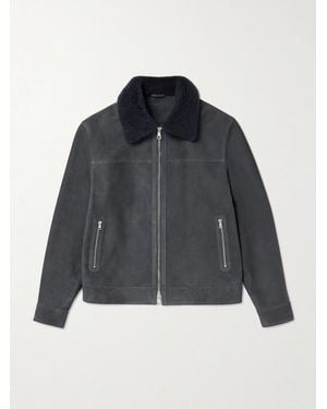 MR P. Shearling-Trimmed Suede Trucker Jacket - Blue