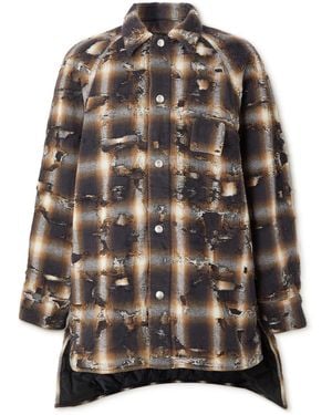 Givenchy Distressed Checked Quilted Cotton-Flannel Shirt Jacket - Brown