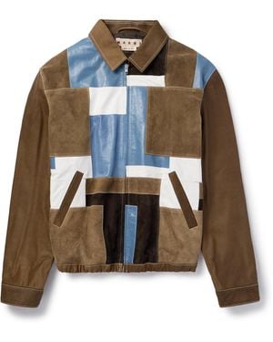Marni Patchwork Suede And Textured-Leather Blouson Jacket - Brown