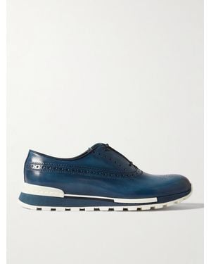 Berluti Fast Track Perforated Venezia Leather Trainers - Blue