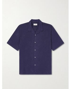 Officine Generale Eren Camp-collar Cotton And Lyocell-blend Seersucker Shirt - Blue