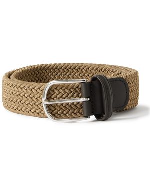 Anderson's 3.5Cm Leather-Trimmed Woven Elastic Belt - Natural