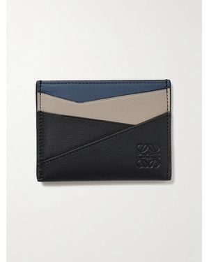 Loewe Puzzle Kartenetui aus Leder mit Logoprägung in Colour-Block-Optik - Blau