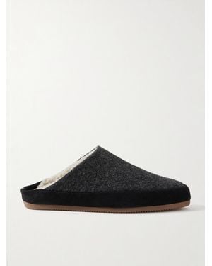 Mulo Suede-Trimmed Shearling-Lined Wool Slippers - Black