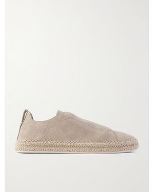 ZEGNA Triple StitchTM Slip-ons aus Veloursleder mit Lederbesatz - Natur
