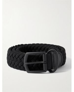 Anderson's 3.5cm Leather-Trimmed Woven Elastic Belt - Schwarz