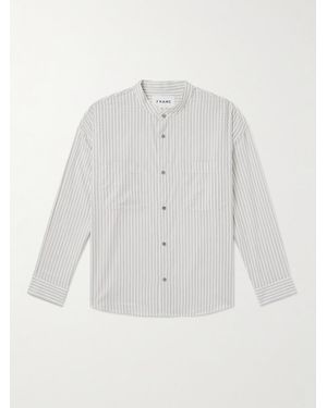FRAME Grandad-Collar Striped Cotton-Blend Shirt - White