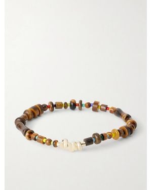 Luis Morais 14-Karat Tiger Eye Beaded Bracelet - Metallic