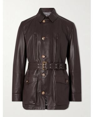 Brunello Cucinelli Belted Full-Grain Leather Jacket - Black