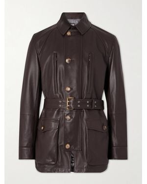 Brunello Cucinelli Belted Full-grain Leather Jacket - Black