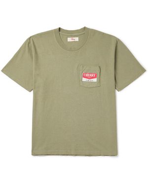 CHERRY LA Garment-dyed Logo-print Distressed Cotton-jersey T-shirt - Green