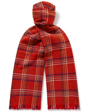 Bode Gable Checked Fringed Wool Scarf - Red