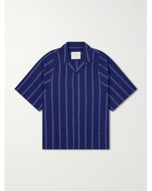 Kardo Yusuke Camp-Collar Striped Cotton Shirt - Blue