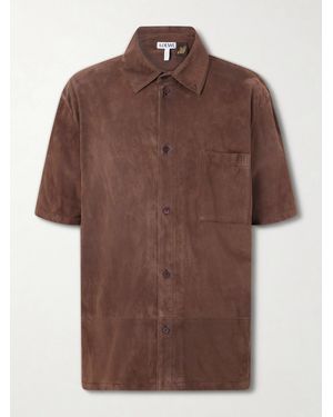 Loewe Paula's Ibiza Logo-Debossed Suede Shirt - Brown