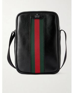 Gucci Webbing-trimmed Leather Messenger Bag - Black