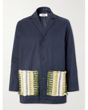 Adish Wool-Trimmed Cotton-Twill Overcoat - Blue