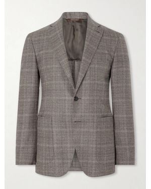 Canali Kei Prince Of Wales Checked Linen Suit Jacket - Grey
