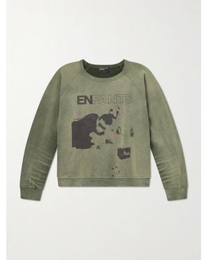 Enfants Riches Deprimes My Death My Life Logo-Print Distressed Cotton-Jersey Sweatshirt - Green