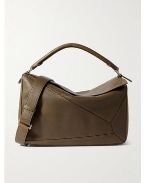 Loewe Puzzle Edge Large Logo-Debossed Full-Grain Leather Messenger Bag - Brown