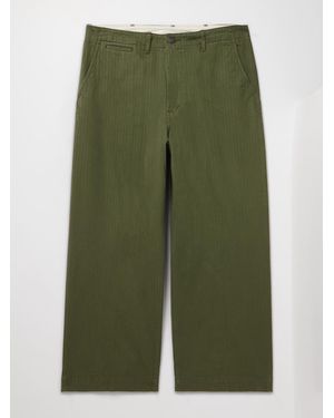 Beams Plus Wide-Leg Herringbone Cotton-Twill Pants - Green