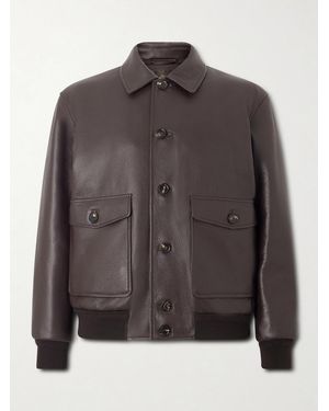 Loro Piana Halden Full-Grain Leather Bomber Jacket - Grey