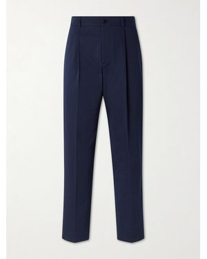 Valentino Garavani Vlogo Straight-Leg Pleated Cotton-Gabardine Trousers - Blue