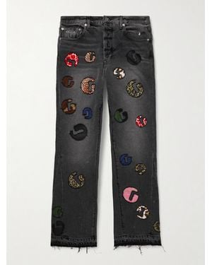 GALLERY DEPT. G-Time Flared Distressed Logo-Appliquéd Jeans - Black