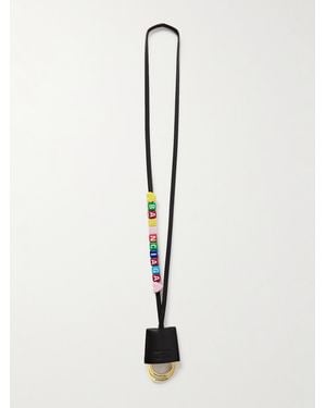 Balenciaga Rodeo Cloche Clé Leather Beaded Keychain Lanyard - White