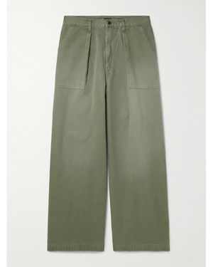 Kapital Fatigue Wide-leg Pleated Cotton-herringbone Trousers - Green