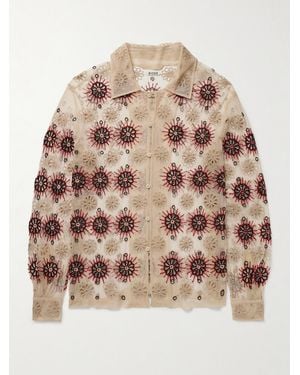 Bode Solarium Bead-Embellished Broderie Anglaise Tulle Shirt - Natural