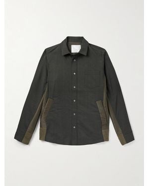 Sacai Shell-Trimmed Prince Of Wales Checked Wool Shirt - Grey