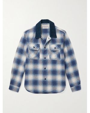 Remi Relief Corduroy-Trimmed Checked Cotton-Flannel Shirt - Blue