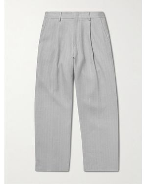 NN07 Kay 1455 Straight-Leg Pleated Pinstriped Linen Trousers - Grey