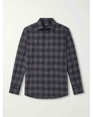 ZEGNA Checked Cotton And Cashmere-Blend Shirt - Grey