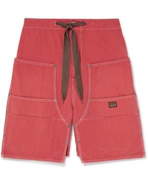 Kapital Easy Straight-Leg Cotton-Twill Drawstring Shorts - Red