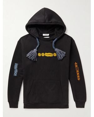 Adish Tasselled Embroidered Cotton-Jersey Hoodie - Blue