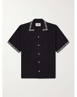 Corridor NYC Harmony Camp-collar Embroidered Linen And Cotton-blend Shirt - Blue