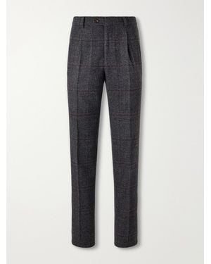 Brunello Cucinelli Lesire Straight-Leg Pleated Checked Silk, Wool And Cashmere-Blend Suit Trousers - Grey