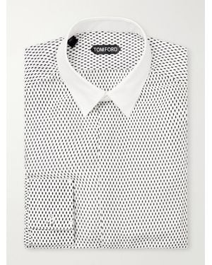 Tom Ford Classic-Collar Printed Silk-Satin Shirt - White