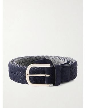 Canali 3Cm Woven Suede And Wool Belt - Blue