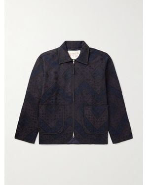 Kardo Paiwand Studio Amardeep Embroidered Cotton-Herringbone Jacket - Blue