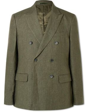 MR P. Double-Breasted Puppytooth Linen Suit Jacket - Green