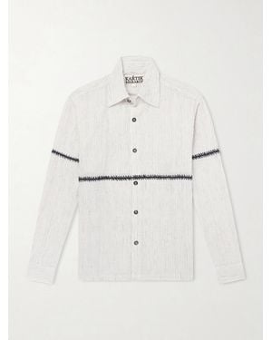 Kartik Research Rabari Embroidered Pinstriped Shirt - Natural