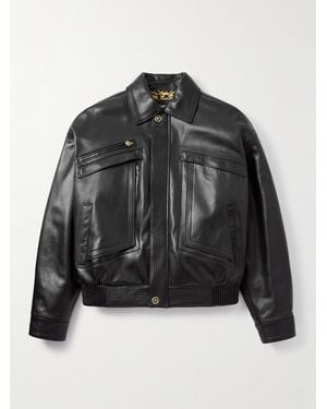 Versace Leather Bomber Jacket - Black