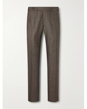 Brioni Plume Straight-Leg Herringbone Wool Suit Trousers - Grey