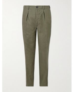 Drake's Games Tapered Pleated Linen Suit Trousers - Green